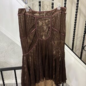 bebe Brown Lace A-Line Skirt